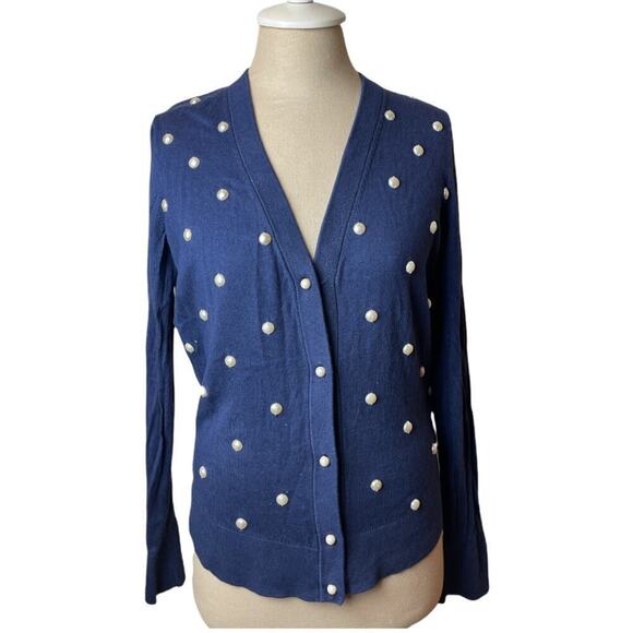 Kate Spade Blue Pearl Beads Cardigan Sweater M - Picture 1 of 7